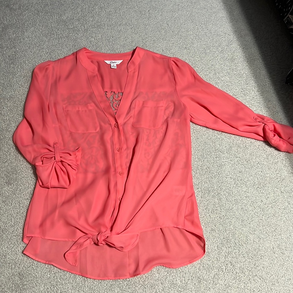 New without Tags Pink Front Tie Blouse with Lace Detailed Back